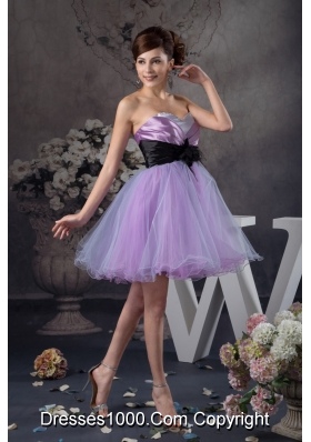 Lavender Mini-length Organza Prom Graduation Dress with Belt