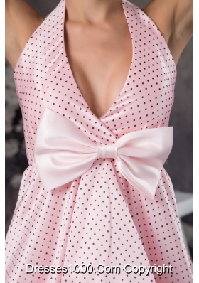 Pick-Ups and Bowknot Accent Pink Halter Prom Gown Dress 2013