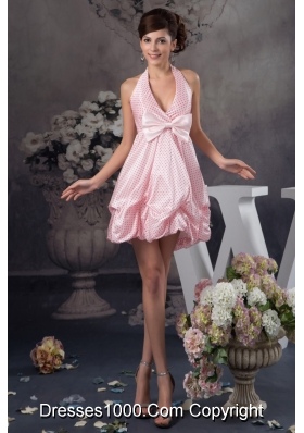Pick-Ups and Bowknot Accent Pink Halter Prom Gown Dress 2013