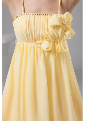 Ruched and Floral Mini-length Prom Gown Dress in Light Yellow