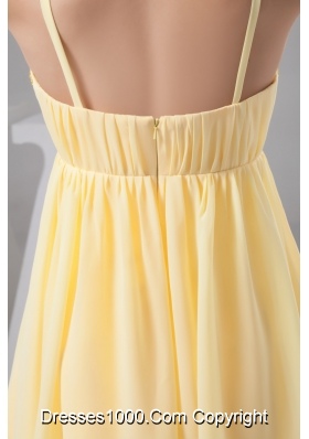 Ruched and Floral Mini-length Prom Gown Dress in Light Yellow