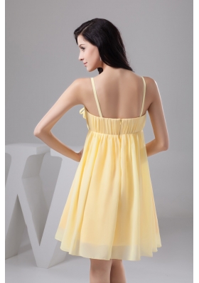 Ruched and Floral Mini-length Prom Gown Dress in Light Yellow