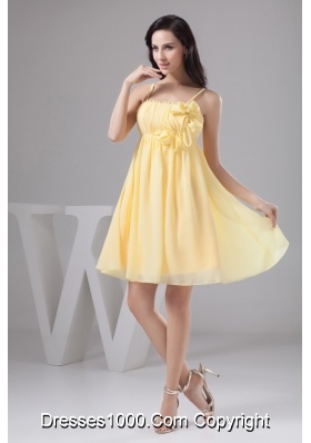 Ruched and Floral Mini-length Prom Gown Dress in Light Yellow