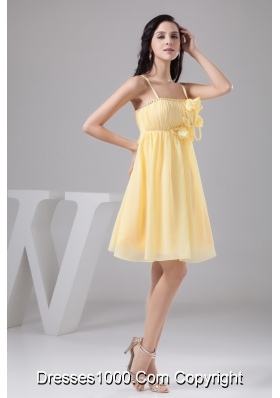 Ruched and Floral Mini-length Prom Gown Dress in Light Yellow