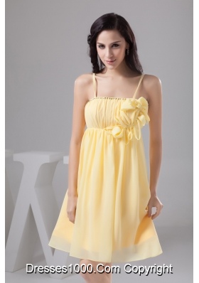 Ruched and Floral Mini-length Prom Gown Dress in Light Yellow