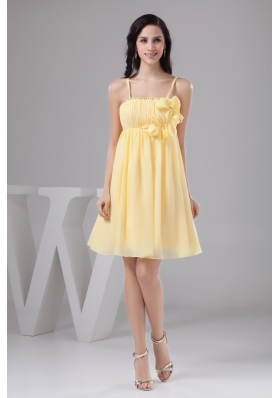 Ruched and Floral Mini-length Prom Gown Dress in Light Yellow