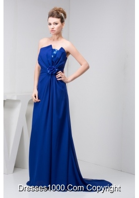 Ruched and Floral Prom Dresses in Royal Blue