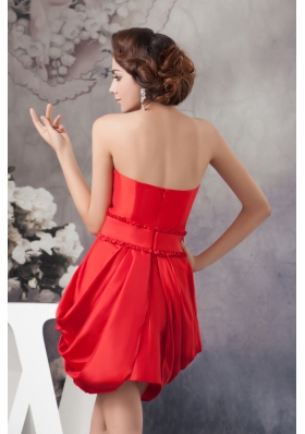 Ruching and Pick-ups Accent Red Mini-length Prom Evening Dress