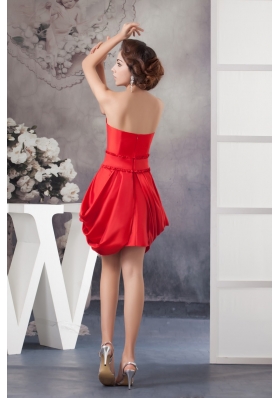 Ruching and Pick-ups Accent Red Mini-length Prom Evening Dress