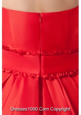 Ruching and Pick-ups Accent Red Mini-length Prom Evening Dress