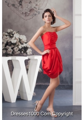 Ruching and Pick-ups Accent Red Mini-length Prom Evening Dress