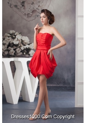 Ruching and Pick-ups Accent Red Mini-length Prom Evening Dress