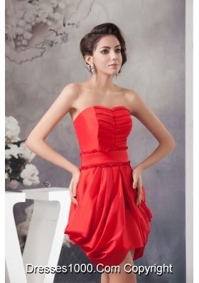 Ruching and Pick-ups Accent Red Mini-length Prom Evening Dress