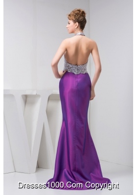 Silver and Eggplant Purple Prom Graduation Dress with Cutout