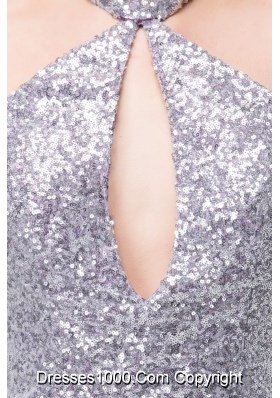 Silver and Eggplant Purple Prom Graduation Dress with Cutout