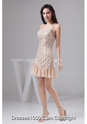 Spaghetti Straps Beading Mini-length Champagne Prom Gown Dress