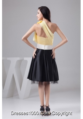 Yellow and Black Knee-length Prom Cocktail Dress of One Shoulder