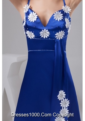 Appliques and Beading Accent Prom Evening Dress in Royal Blue