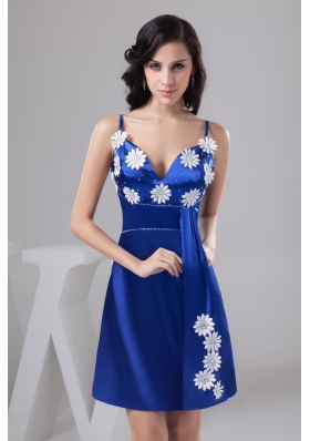 Appliques and Beading Accent Prom Evening Dress in Royal Blue