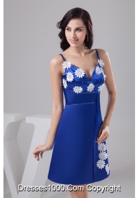 Appliques and Beading Accent Prom Evening Dress in Royal Blue