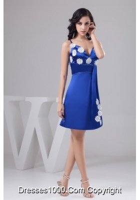 Appliques and Beading Accent Prom Evening Dress in Royal Blue