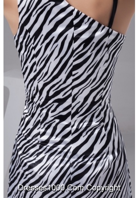 Asymmetrical Zebra-Strip Mini-length Beading Pattern Prom Dress