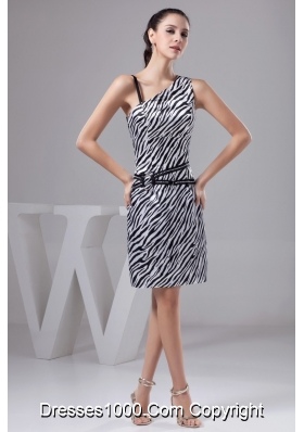 Asymmetrical Zebra-Strip Mini-length Beading Pattern Prom Dress