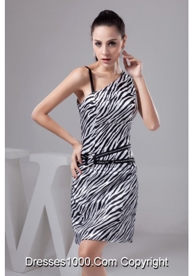 Asymmetrical Zebra-Strip Mini-length Beading Pattern Prom Dress