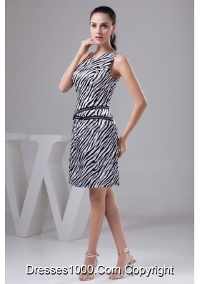 Asymmetrical Zebra-Strip Mini-length Beading Pattern Prom Dress