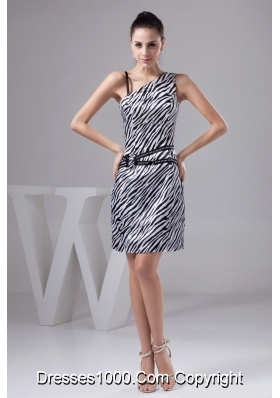 Asymmetrical Zebra-Strip Mini-length Beading Pattern Prom Dress