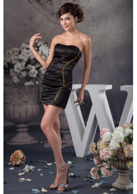 Beaded and Ruched Mini-length Black Prom Evening Dresses 2013