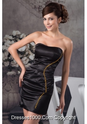 Beaded and Ruched Mini-length Black Prom Evening Dresses 2013