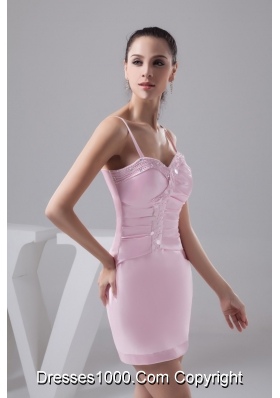 Beading Ruches Spaghetti Straps Prom Evening Dress in Baby Pink