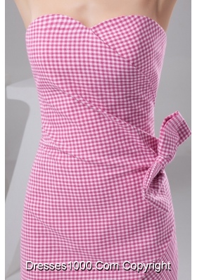 Beautiful Sweetheart Check Pattern Prom Dress with Ruching and Bowknot