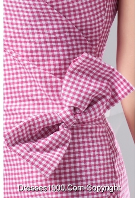 Beautiful Sweetheart Check Pattern Prom Dress with Ruching and Bowknot