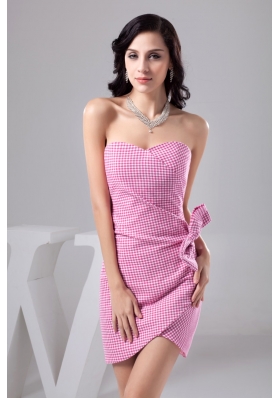 Beautiful Sweetheart Check Pattern Prom Dress with Ruching and Bowknot