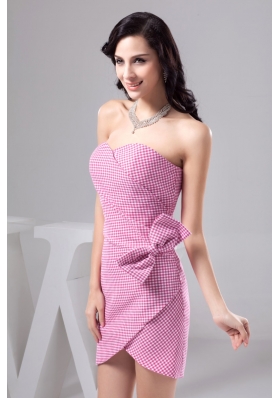 Beautiful Sweetheart Check Pattern Prom Dress with Ruching and Bowknot