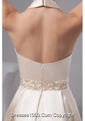 Champagne Mini-length Halter Prom Evening Dress with Beading