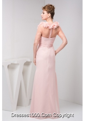 Column V-neck Brush/Sweep Train Pink Prom Dress with Bowknot