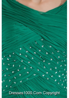 Green A Line Bateau Beading and Ruching Prom Gowns with Chiffon