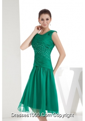 Green A Line Bateau Beading and Ruching Prom Gowns with Chiffon