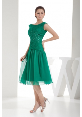 Green A Line Bateau Beading and Ruching Prom Gowns with Chiffon