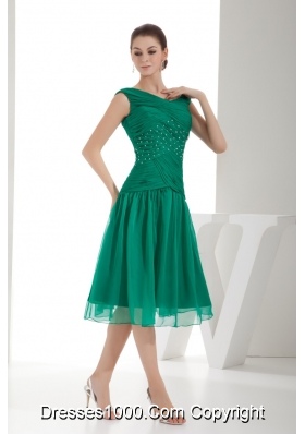 Green A Line Bateau Beading and Ruching Prom Gowns with Chiffon