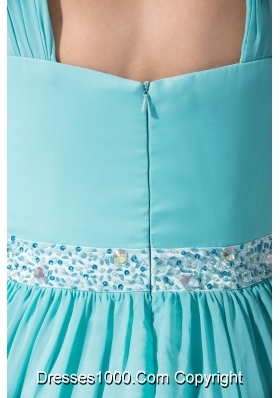 Mint Colored Chiffon Prom Dress with Beaded Waist