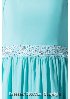 Mint Colored Chiffon Prom Dress with Beaded Waist