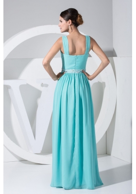 Mint Colored Chiffon Prom Dress with Beaded Waist