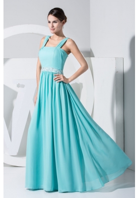 Mint Colored Chiffon Prom Dress with Beaded Waist