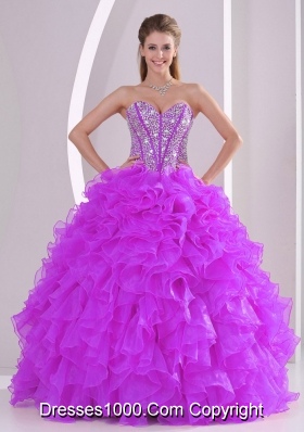 2013 Winter Sweetheart Ruffles and Beading Long Quinceanera Gowns in Fuchsia