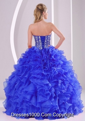 2014 Ball Gown Sweetheart Blue Quinceanera Gowns with Ruffles and Beading