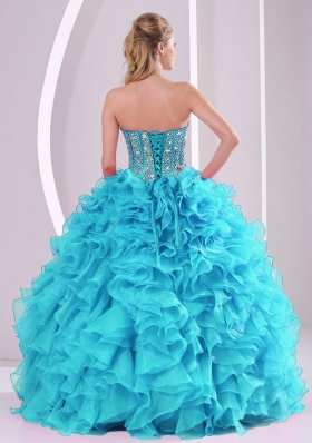Baby Blue Sweetheart Ruffles and Beaded Decorate Sleeveless Quinceanera Gowns